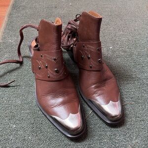 Free People Rory Studded Brown Leather Shoe Boots Sz 37.5